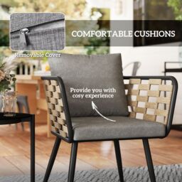 OUTSUNNY 3 Pieces Rattan Bistro Set, Wicker Garden Furniture Set w/ Cushions in Black - thumbnail 5