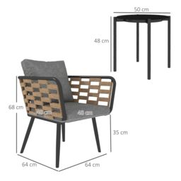 OUTSUNNY 3 Pieces Rattan Bistro Set, Wicker Garden Furniture Set w/ Cushions in Black - thumbnail 3