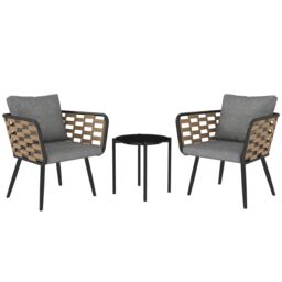 OUTSUNNY 3 Pieces Rattan Bistro Set, Wicker Garden Furniture Set w/ Cushions in Black - thumbnail 2