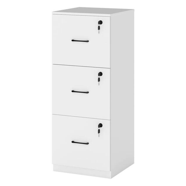 Levede 3 Lockable Drawers Wooden File Cabinet Modern Home Office Storage in White - image 1