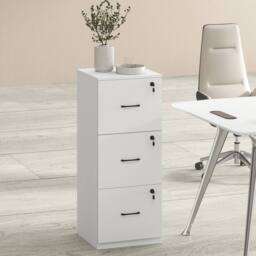Levede 3 Lockable Drawers Wooden File Cabinet Modern Home Office Storage in White - thumbnail 2