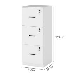 Levede 3 Lockable Drawers Wooden File Cabinet Modern Home Office Storage in White - thumbnail 4