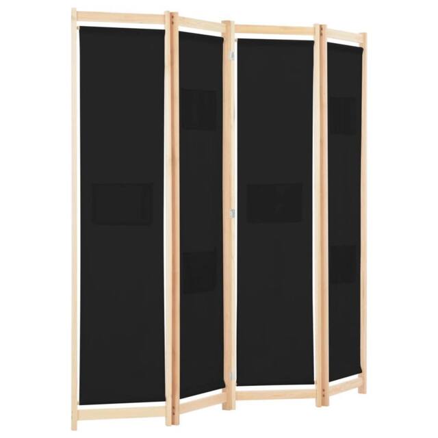 Berkfield Home Stylish 4-Panel Room Divider Black 160x170x4 cm Fabric - Size: 160 x 170 x 4 cm - image 1