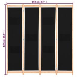 Berkfield Home Stylish 4-Panel Room Divider Black 160x170x4 cm Fabric - Size: 160 x 170 x 4 cm - thumbnail 8