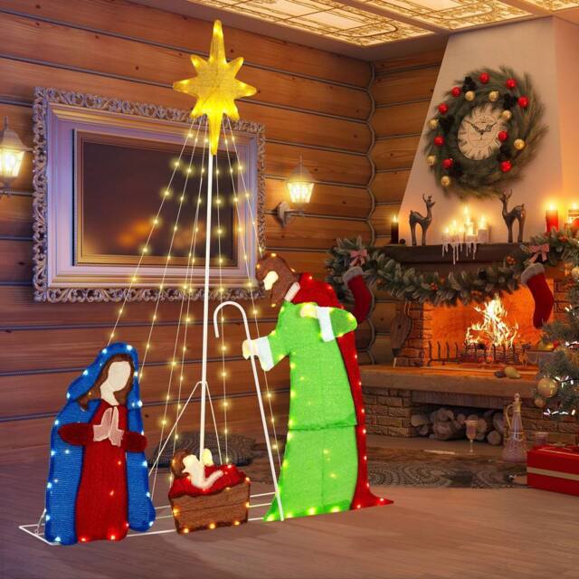 Costway Lighted Christmas Decoration Nativity Scene Pre-lit Holy Family - image 1