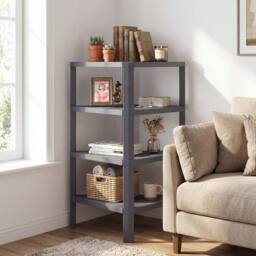 Costway Freestanding Plant Stand 4-Tier Corner Bookshelf Wooden Display Rack in Grey - thumbnail 8