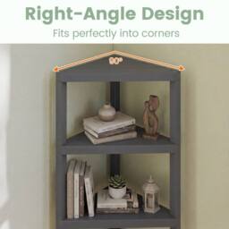Costway Freestanding Plant Stand 4-Tier Corner Bookshelf Wooden Display Rack in Grey - thumbnail 3