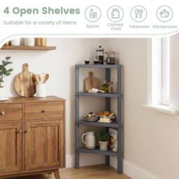 Costway Freestanding Plant Stand 4-Tier Corner Bookshelf Wooden Display Rack in Grey - thumbnail 6