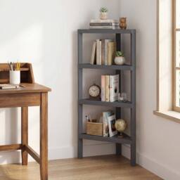 Costway Freestanding Plant Stand 4-Tier Corner Bookshelf Wooden Display Rack in Grey - thumbnail 2