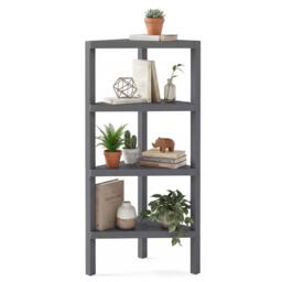 Costway Freestanding Plant Stand 4-Tier Corner Bookshelf Wooden Display Rack in Grey - thumbnail 4