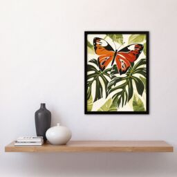 "Artery8 Orange Monarch Butterfly on Monstera Plant Design Framed Art Print in Green - Size: W12"" x H16""" - thumbnail 4
