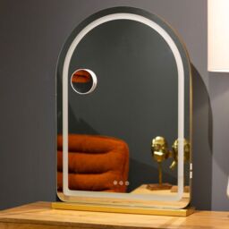 Downton Interiors Gold Metal Frame LED Vanity Dressing Tabletop Mirror 70cm - Soho Collection - Size: 700mm - thumbnail 8