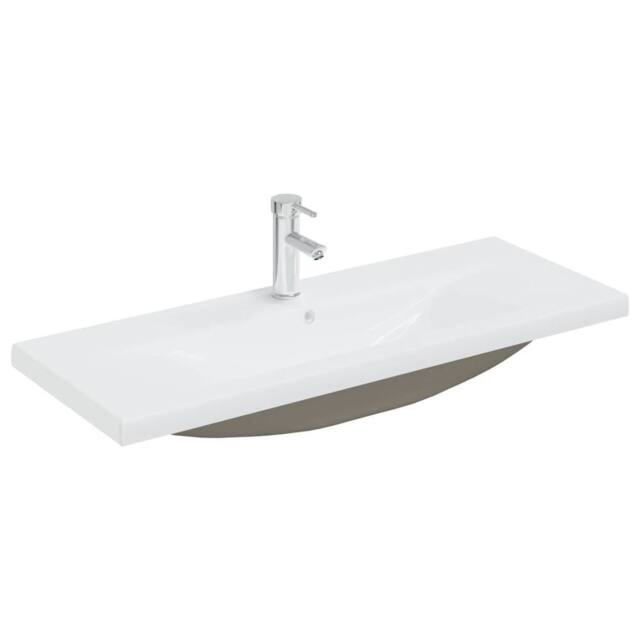 Berkfield Home Built-in Basin with Faucet 101x39x18 cm Ceramic White - Size: 101 x 39 x 18 cm - image 1