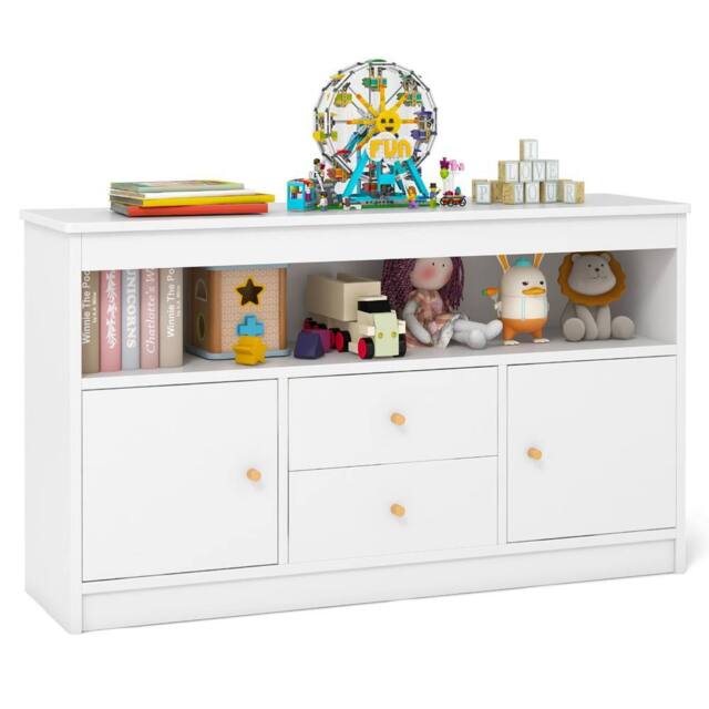 Gymax Kids Toy Storage Wooden Bookshelf Cabinet For Children Chest of Drawers in White - image 1