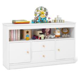 Gymax Kids Toy Storage Wooden Bookshelf Cabinet For Children Chest of Drawers in White - thumbnail 1