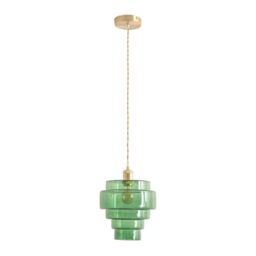 ValueLights Lane Glass 5 Tier Shade Brushed Gold Single Ceiling Pendant Light in Bright Green - thumbnail 2