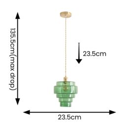 ValueLights Lane Glass 5 Tier Shade Brushed Gold Single Ceiling Pendant Light in Bright Green - thumbnail 6