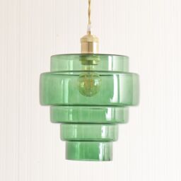 ValueLights Lane Glass 5 Tier Shade Brushed Gold Single Ceiling Pendant Light in Bright Green - thumbnail 4
