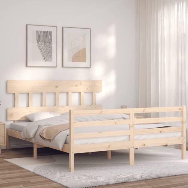 Berkfield Home Beautiful Bed Frame with Headboard 160x200 cm Solid Wood in Natural - image 1