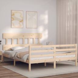 Berkfield Home Beautiful Bed Frame with Headboard 160x200 cm Solid Wood in Natural - thumbnail 2
