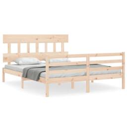Berkfield Home Beautiful Bed Frame with Headboard 160x200 cm Solid Wood in Natural - thumbnail 3