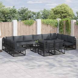 Berkfield Home Garden Sofa Set with Cushion with Pillow 12 pcs Black Aluminium - thumbnail 2
