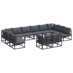 Berkfield Home Garden Sofa Set with Cushion with Pillow 12 pcs Black Aluminium - thumbnail 3
