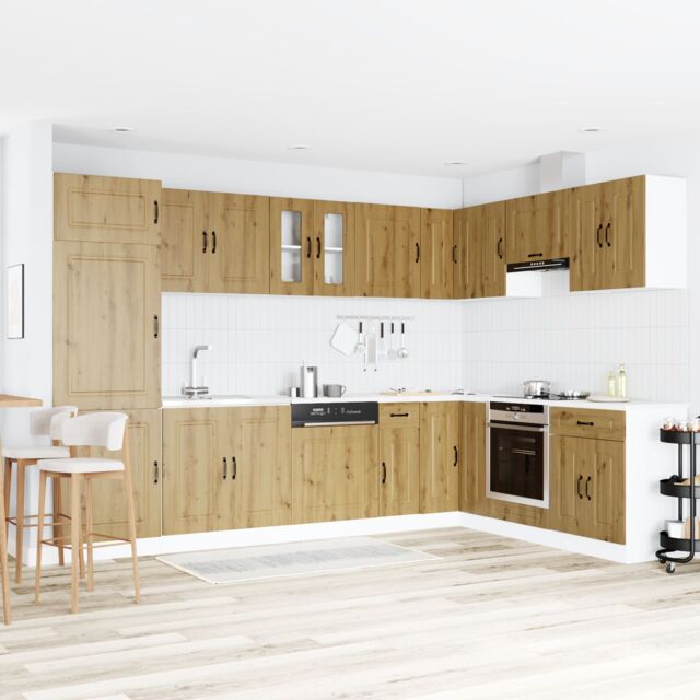 "Berkfield Home Kitchen Cabinet ""Kalmar"" with Double Basins Artisan Oak Engineered wood in Brown"