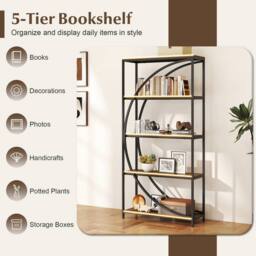 Gymax 5-Tier Industrial Bookshelf Wooden Bookcase With Open Shelves in Brown - thumbnail 3