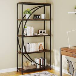 Gymax 5-Tier Industrial Bookshelf Wooden Bookcase With Open Shelves in Brown - thumbnail 7
