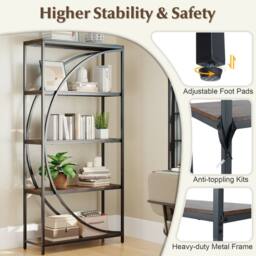 Gymax 5-Tier Industrial Bookshelf Wooden Bookcase With Open Shelves in Brown - thumbnail 5