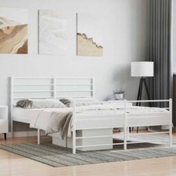 Berkfield Home Metal Bed Frame with Headboard & Footboard White 120x200 cm - Size: Small Double - thumbnail 2