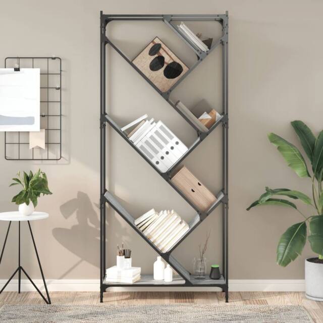 Berkfield Home Durable Bookcase Grey Sonoma 79x30x180 cm Engineered Wood & Metal - Size: 79 x 30 x 180 cm - image 1