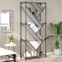 Berkfield Home Durable Bookcase Grey Sonoma 79x30x180 cm Engineered Wood & Metal - Size: 79 x 30 x 180 cm - thumbnail 2