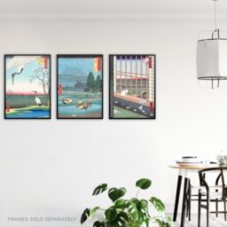 Artery8 Set of 3 Hiroshige Ricefields Green Blue Japanese Wall Art Prints - Size: A3 - thumbnail 3