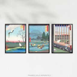 Artery8 Set of 3 Hiroshige Ricefields Green Blue Japanese Wall Art Prints - Size: A3 - thumbnail 5