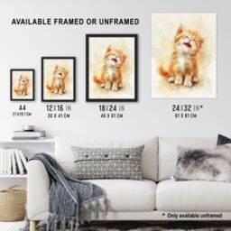 "Artery8 Cat Lover Cute Happy Fluffy Ginger Ragdoll Kitten Framed Wall Art in Orange - Size: W12"" x H16""" - thumbnail 3