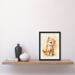 "Artery8 Cat Lover Cute Happy Fluffy Ginger Ragdoll Kitten Framed Wall Art in Orange - Size: W12"" x H16""" - thumbnail 4