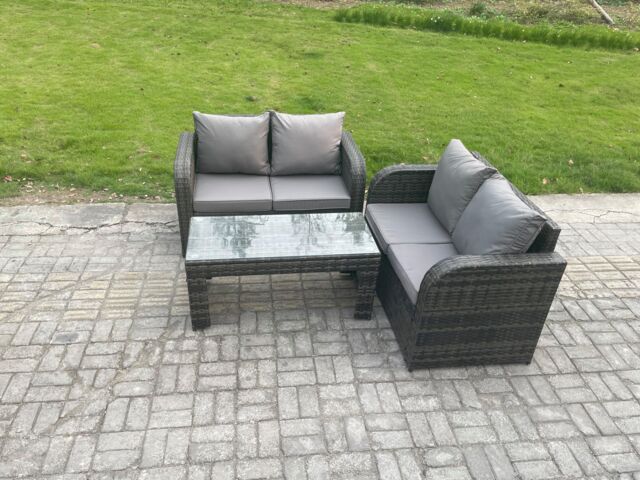 Fimous Outdoor Garden Furniture Sets Wicker Rattan Furniture Sofa Sets with Rectangular Coffee Table in Dark Grey - image 1