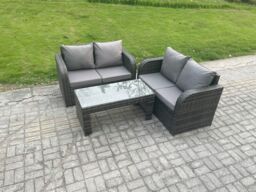 Fimous Outdoor Garden Furniture Sets Wicker Rattan Furniture Sofa Sets with Rectangular Coffee Table in Dark Grey - thumbnail 2