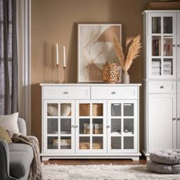 SoBuy White Glass-Door Sideboard Farmhouse - thumbnail 1