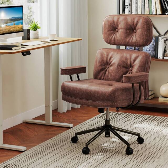 Gymax Suede Fabric Home Office Chair Adjustable Rolling Swivel Task Chair in Brown - image 1
