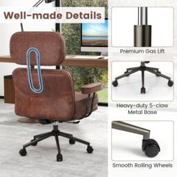 Gymax Suede Fabric Home Office Chair Adjustable Rolling Swivel Task Chair in Brown - thumbnail 4