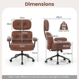 Gymax Suede Fabric Home Office Chair Adjustable Rolling Swivel Task Chair in Brown - thumbnail 2