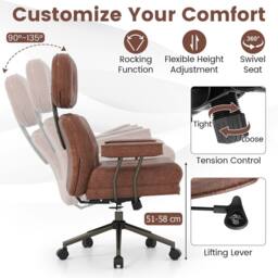 Gymax Suede Fabric Home Office Chair Adjustable Rolling Swivel Task Chair in Brown - thumbnail 7