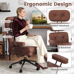 Gymax Suede Fabric Home Office Chair Adjustable Rolling Swivel Task Chair in Brown - thumbnail 5