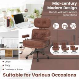 Gymax Suede Fabric Home Office Chair Adjustable Rolling Swivel Task Chair in Brown - thumbnail 3