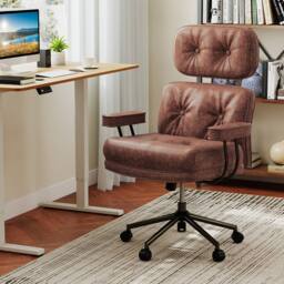 Gymax Suede Fabric Home Office Chair Adjustable Rolling Swivel Task Chair in Brown - thumbnail 1