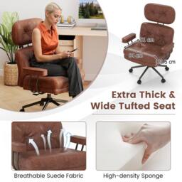 Gymax Suede Fabric Home Office Chair Adjustable Rolling Swivel Task Chair in Brown - thumbnail 8