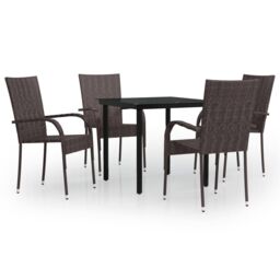 Berkfield Home 5 Piece Outdoor Dining Set Brown & Black - thumbnail 2